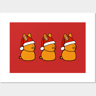 Trio of Christmas Santa Bunnies Posters and Art